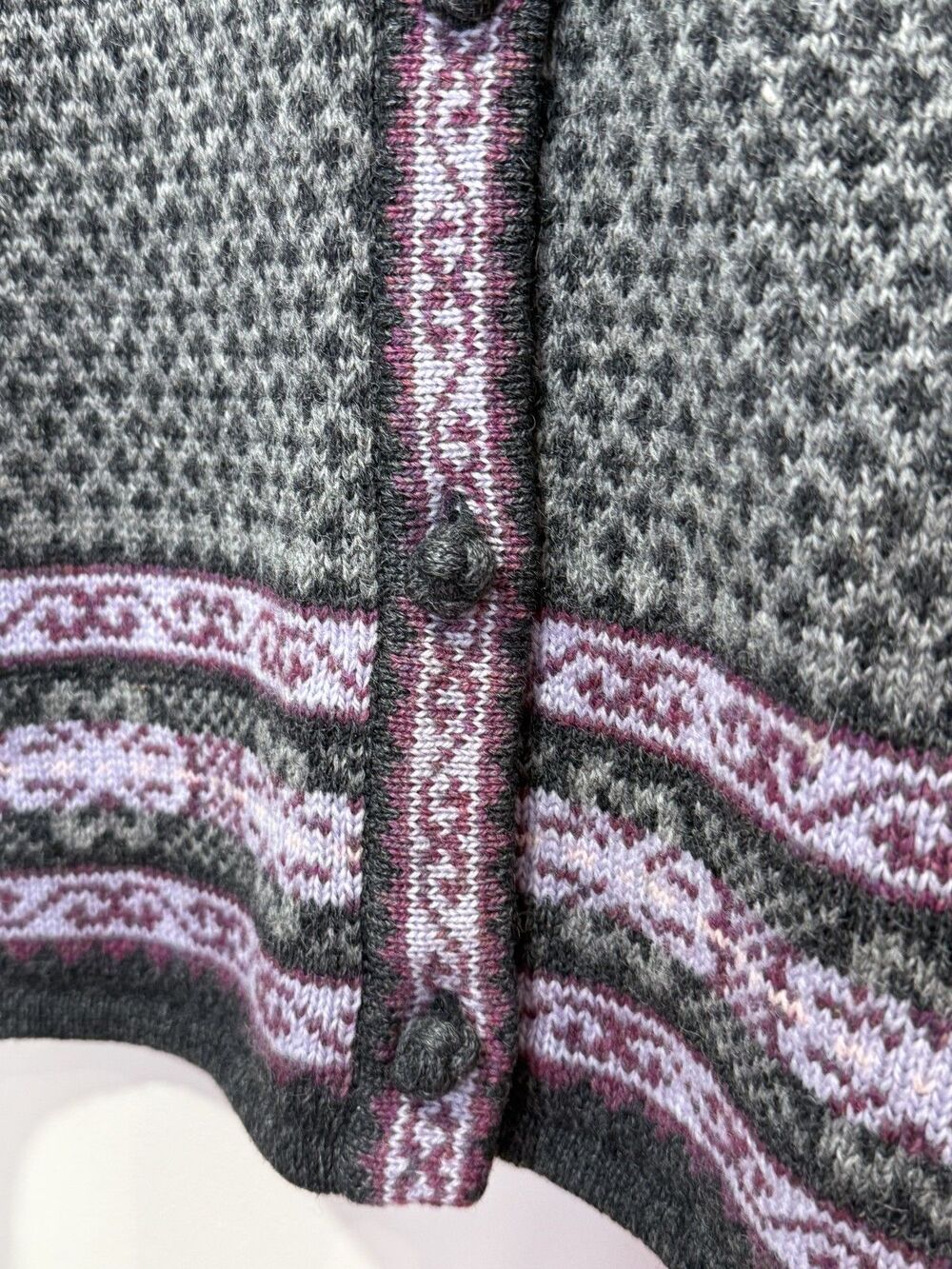 FROST Nordic Fair Isle 100% Wool Womens Cardigan Sweater Size Large Grey - Picture 3 of 8